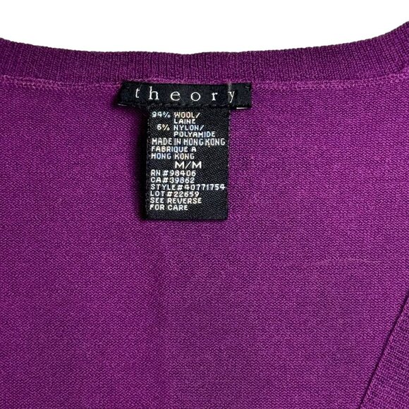 THEORY Wool Sweater Sz.M Fine Gauge Purple V-Neck Minimalist Career Classic - Picture 6 of 8
